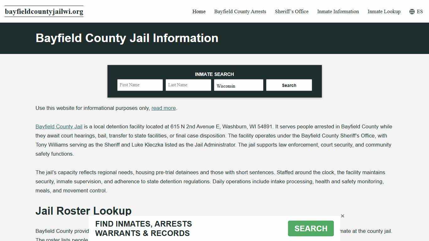 Bayfield County, WI Jail Roster, Inmate Info